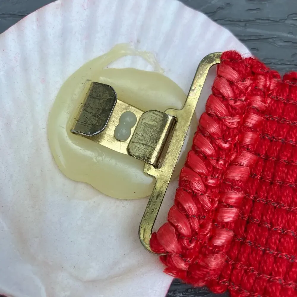 Vintage red seashell waist belt, bohemian coastal summer beachy